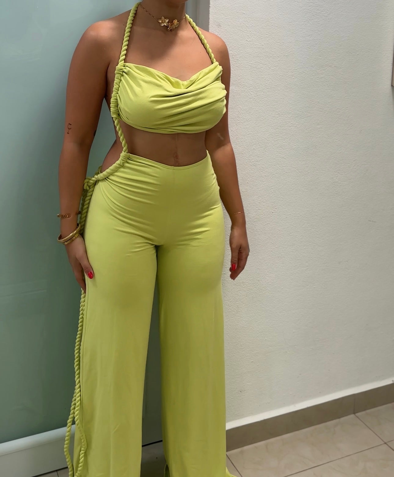 Goddess Jumpsuit Lime