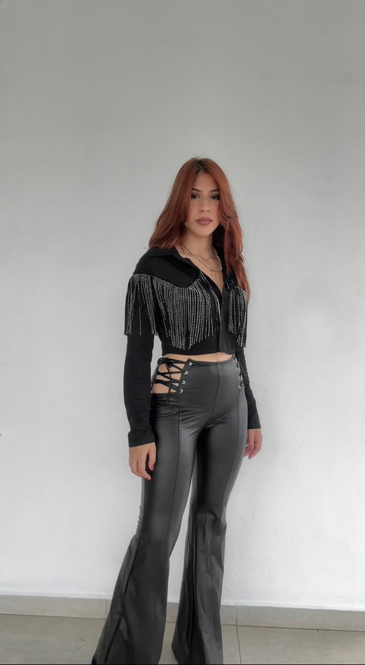 Suede fringe top