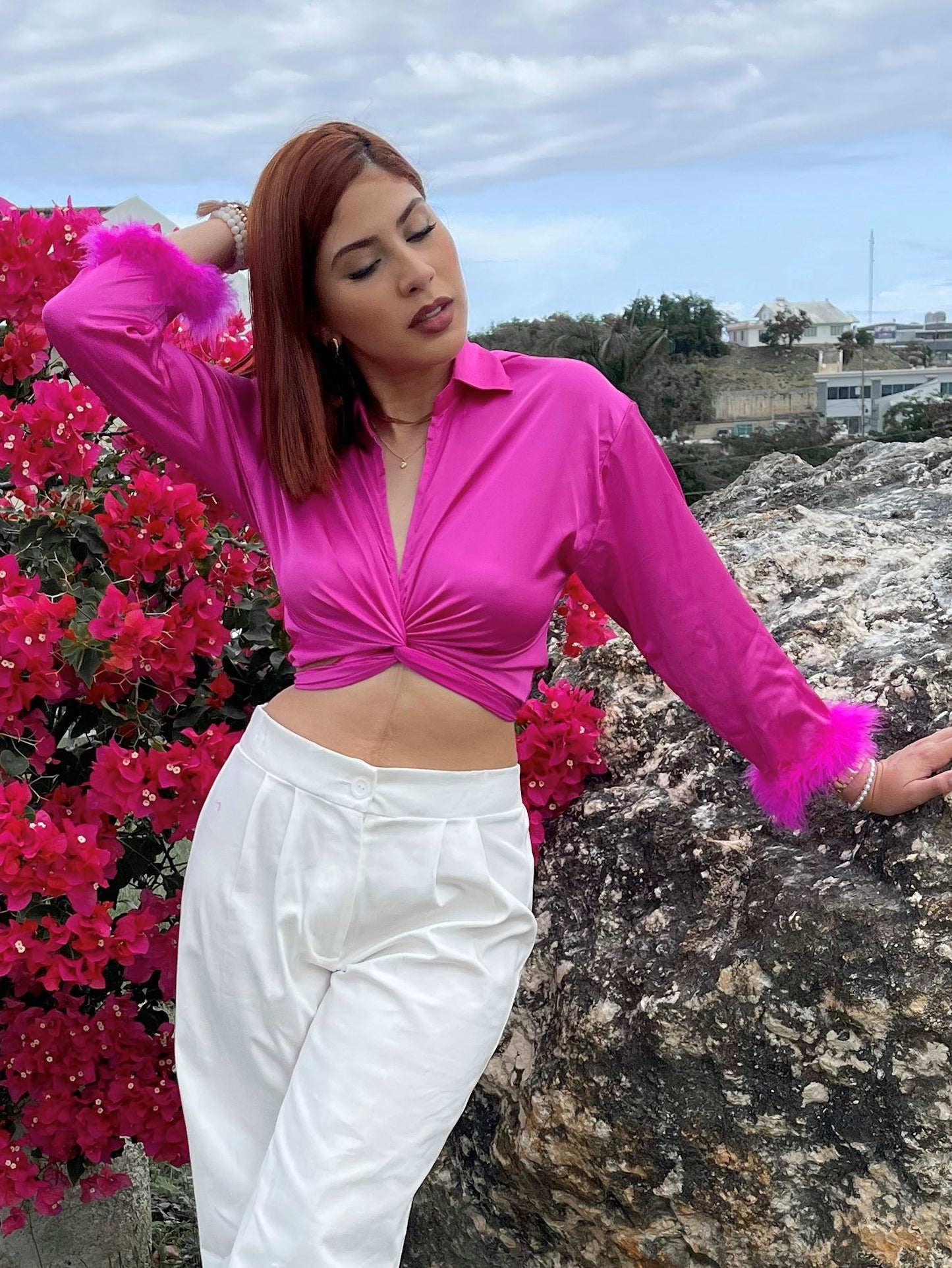 Feather Fuschia Top